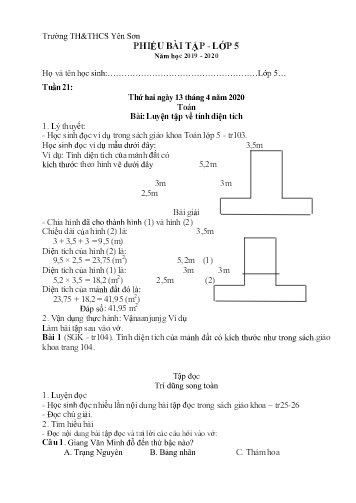 Phiếu bài tập Toán + Tiếng Việt 5 (Phiếu số 6)