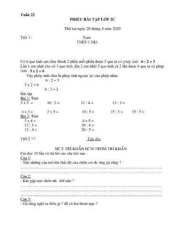 Phiếu bài tập Toán+Tiếng Việt 2 - Tuần 22 (Phiếu số 2)