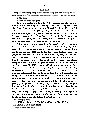 SKKN Nâng cao chất lượng giảng dạy và học tập thông qua việc tích hợp trí tuệ nhân tạo (AI) và Ứng dụng công nghệ thông tin vào quá trình dạy học Toán 2